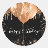 Gefeliciteerd met je verjaardag zwarte goudglitter ronde sticker (Voorkant)