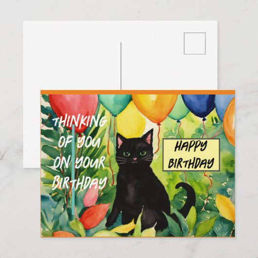 Gefeliciteerd met je verjaardag :zwarte kat die ee uitnodiging briefkaart (Voorkant / Achterkant)