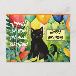 Gefeliciteerd met je verjaardag :zwarte kat opent  briefkaart