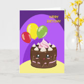 Gefeliciteerd met je verjaardagstaart, kawaii kaart (Gele Bloem)