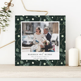 Gefeliciteerd met je vrouw en Merry Winter Greener Feestdagenkaart