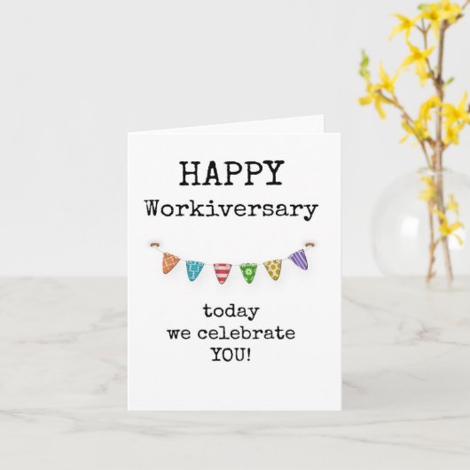 Gefeliciteerd met je werkjubileum, vandaag vieren kaart (Gele Bloem)