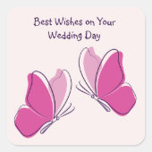 Gefeliciteerd met jullie huwelijk - 2 Roze Vlinder Vierkante Sticker (Voorkant)