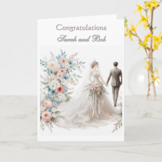 Gefeliciteerd met jullie trouwdag bruid en bruideg kaart (Gele Bloem)