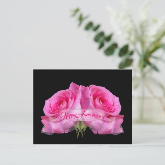 Gefeliciteerd met jullie trouwdag Roze Rozen Verza Briefkaart (Staand voorkant)