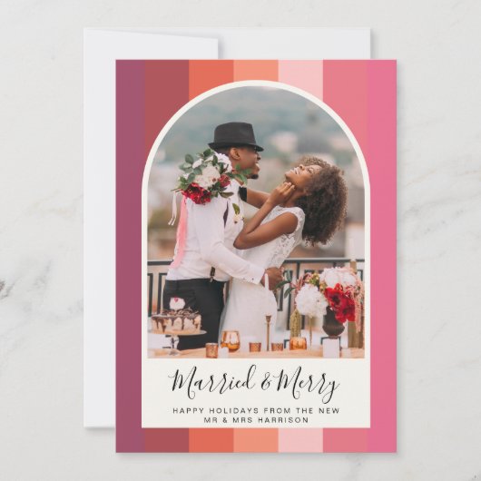Gefeliciteerd met kerstfeestelijke foto Roze Oranj Feestdagenkaart (Voorkant)