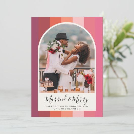 Gefeliciteerd met kerstfeestelijke foto Roze Oranj Feestdagenkaart (Staand voorkant)