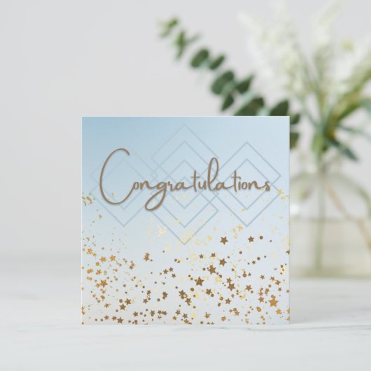 Gefeliciteerd met lichtblauw en goud kaart (Staand voorkant)