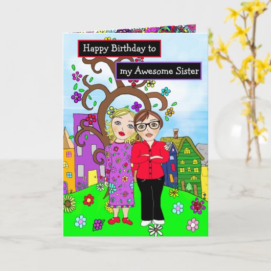 Gefeliciteerd met mijn Geweldige zus Kaart (Gele Bloem)