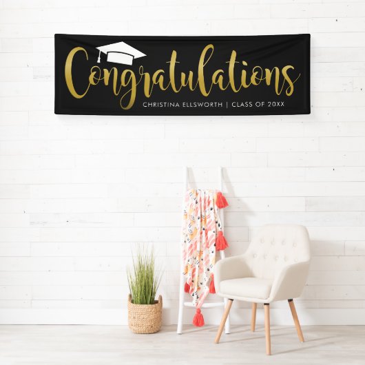 Gefeliciteerd met modern Gold Custom Afstuderen Spandoek (Insitu)
