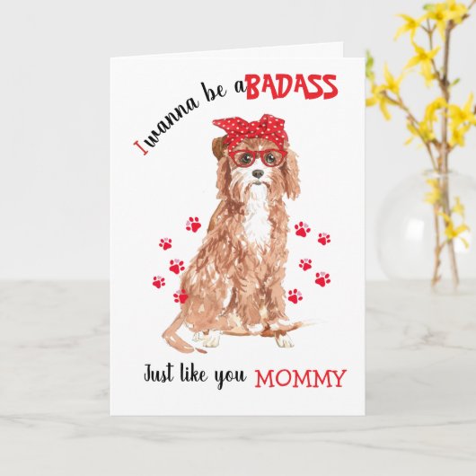 Gefeliciteerd met Moederdag Stoere van je Cavapoo  Kaart (Gele Bloem)
