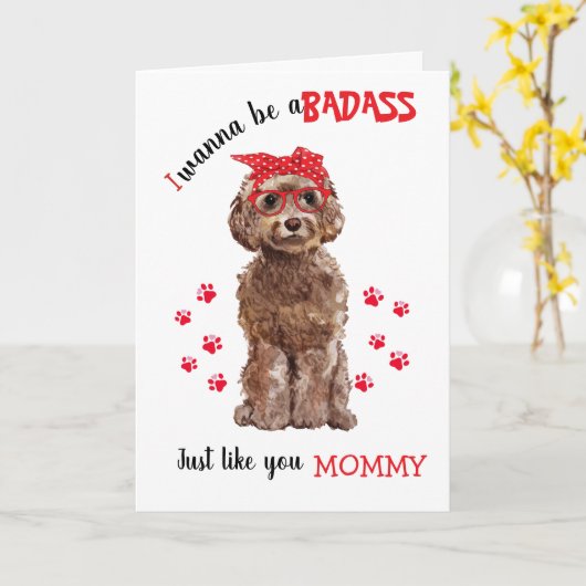 Gefeliciteerd met Moederdag Stoere van je Cockapoo Kaart (Gele Bloem)