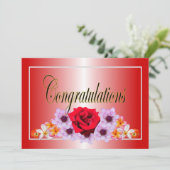 Gefeliciteerd met mooie rode florale ontwerpen kaart (Staand voorkant)