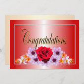 Gefeliciteerd met mooie rode florale ontwerpen kaart (Voorkant / Achterkant)