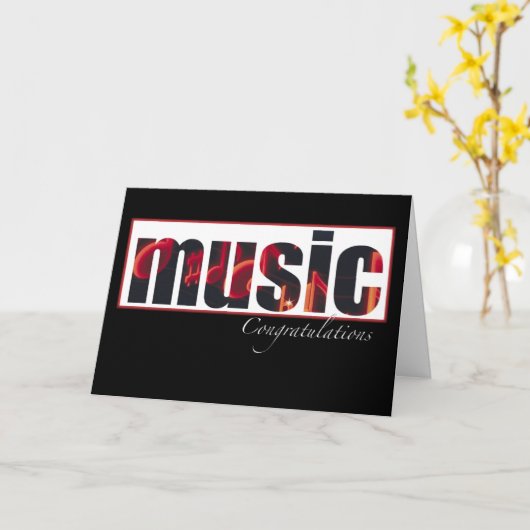 Gefeliciteerd met muziek, zwart kaart (Gele Bloem)