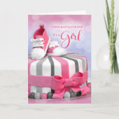Gefeliciteerd met New Baby Girl in Pink en Paars Kaart (Voorkant)