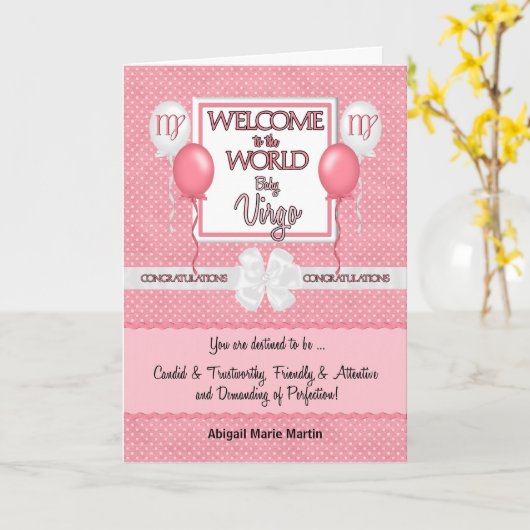 Gefeliciteerd met New Baby Girl Virgo Kaart (Gele Bloem)