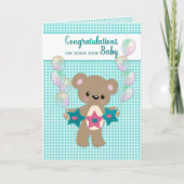 Gefeliciteerd met New Baby Neutral Teddy Bear Kaart (Voorkant)