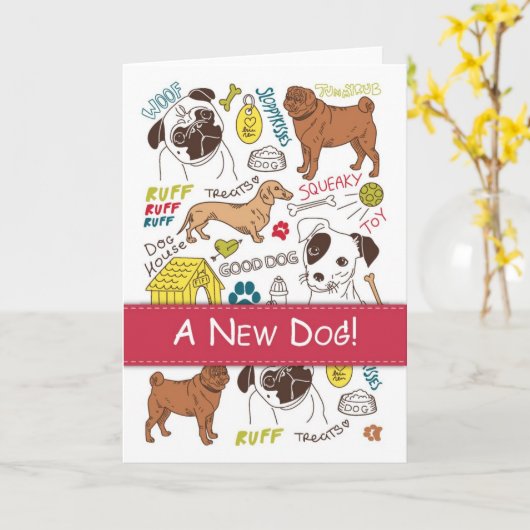 Gefeliciteerd met New Dog Mixed Briet Kaart (Gele Bloem)