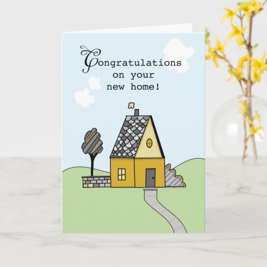 Gefeliciteerd met New Home Sweet Simple Drawing Kaart (Gele Bloem)