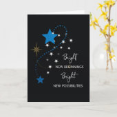 Gefeliciteerd met New Job Blue Star op zwart Kaart (Gele Bloem)