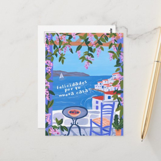 Gefeliciteerd Met Nieuw Huis Zeezicht Kunst Briefkaart (Voorkant / Achterkant in situ)