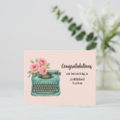 Gefeliciteerd met Nieuwe Auteur Schrijfmachine Briefkaart (Staand voorkant)