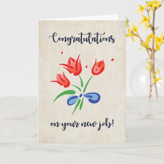 Gefeliciteerd met nieuwe baan Simple Red Flowers Kaart (Gele Bloem)