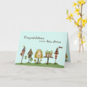 Gefeliciteerd met nieuwe thuishuizen en -vlaggen kaart (Gele Bloem)