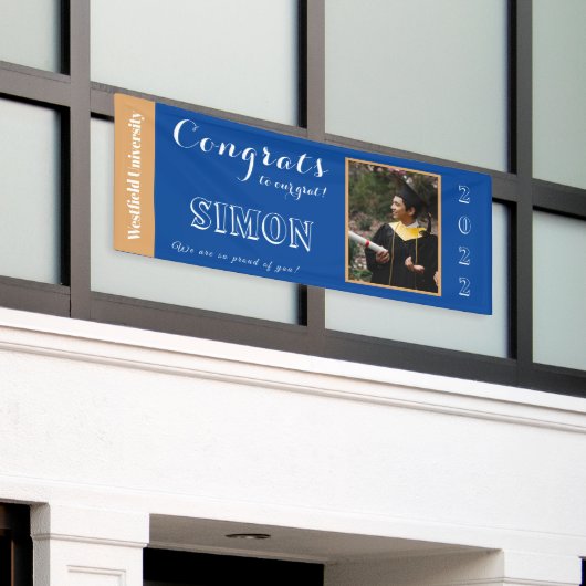 Gefeliciteerd met ons Afstudeerder blauw Spandoek (Buitenkant Gebouw)