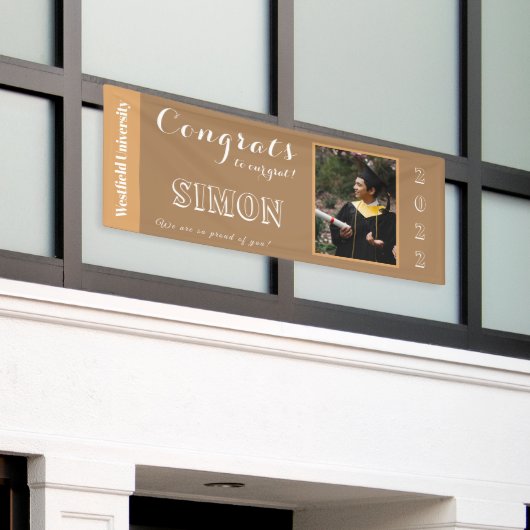 Gefeliciteerd met ons Afstudeerder Brown Spandoek (Buitenkant Gebouw)