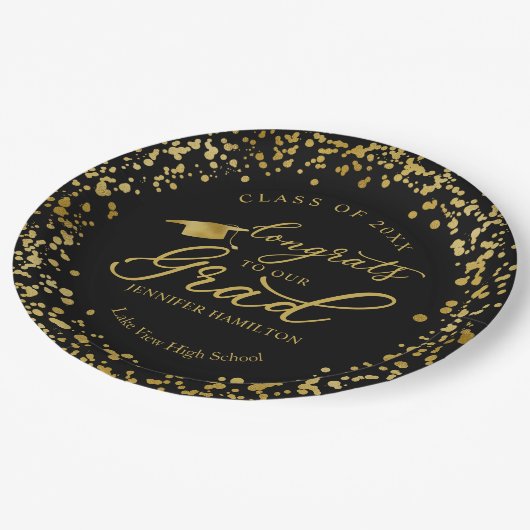 Gefeliciteerd met ons Afstudeerder Gold Black Afst Papieren Bordje (Gekanteld)