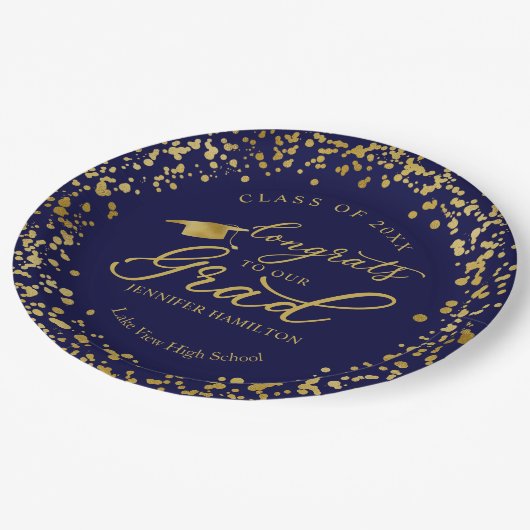 Gefeliciteerd met ons Afstudeerder Gold Blue Afstu Papieren Bordje (Gekanteld)