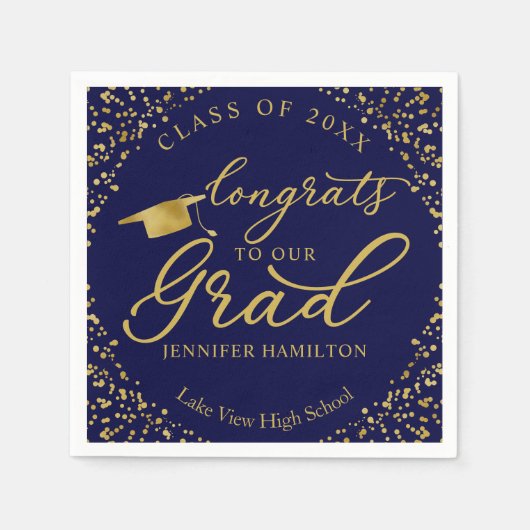 Gefeliciteerd met ons Afstudeerder Gold Blue Afstu Servet (Voorkant)