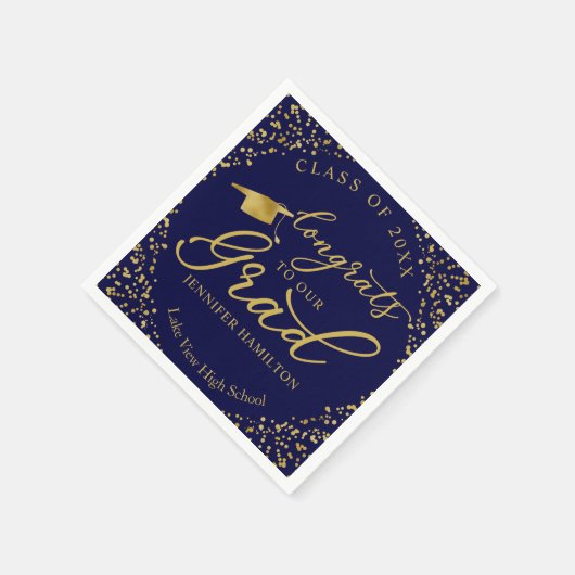 Gefeliciteerd met ons Afstudeerder Gold Blue Afstu Servet (Hoek)