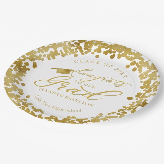 Gefeliciteerd met ons Afstudeerder Gold White Afst Papieren Bordje (Gekanteld)