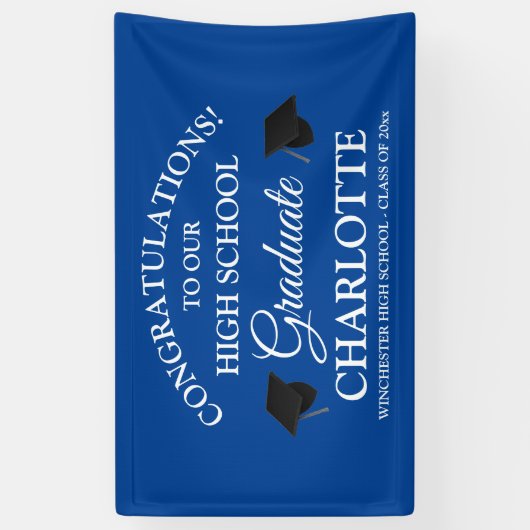 Gefeliciteerd met ons afstuderen aangepast blauw w spandoek (Verticaal)