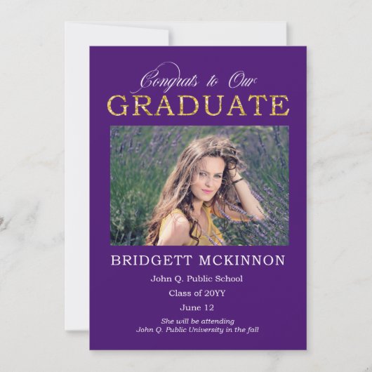 Gefeliciteerd met ons Afstuderen Faux Gold Glitter Aankondiging (Voorkant)