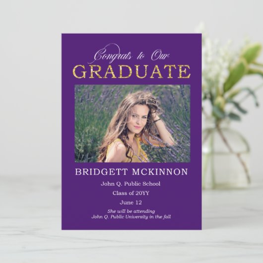 Gefeliciteerd met ons Afstuderen Faux Gold Glitter Aankondiging (Staand voorkant)