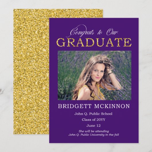 Gefeliciteerd met ons Afstuderen Faux Gold Glitter Aankondiging (Voorkant / Achterkant)