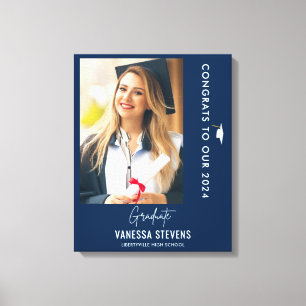 Gefeliciteerd met onze 2024 Afstuderen Navy Modern Canvas Afdruk