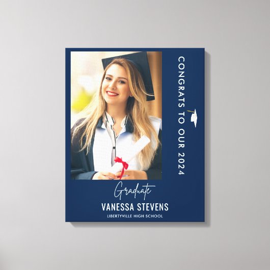 Gefeliciteerd met onze 2024 Afstuderen Navy Modern Canvas Afdruk (Voorkant)