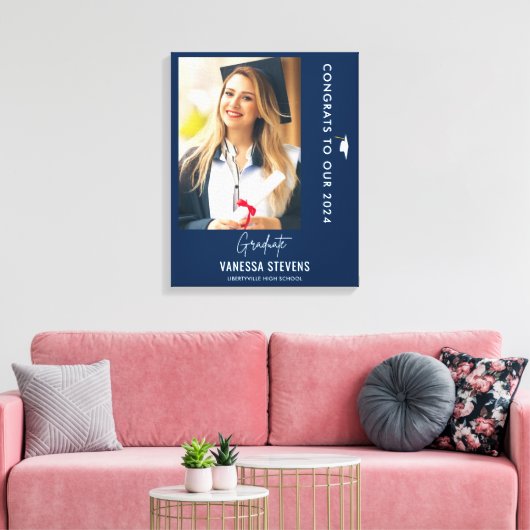 Gefeliciteerd met onze 2024 Afstuderen Navy Modern Canvas Afdruk (Insitu (Woonkamer))