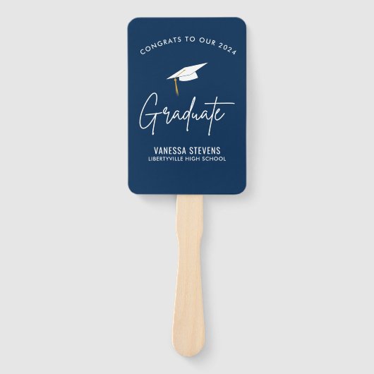 Gefeliciteerd met onze 2024 Afstuderen Navy Modern Handwaaier (Voorkant)