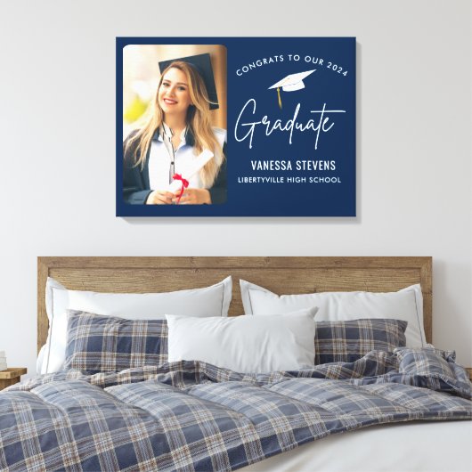 Gefeliciteerd met onze 202x Afstuderen Navy Canvas Afdruk (Insitu (Slaapkamer))