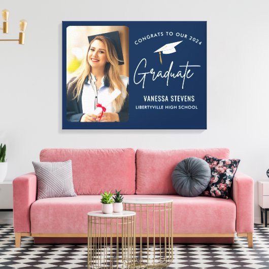 Gefeliciteerd met onze 202x Afstuderen Navy Canvas Afdruk (Insitu (Woonkamer))