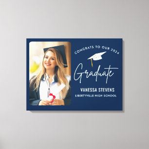 Gefeliciteerd met onze 202x Afstuderen Navy Canvas Afdruk