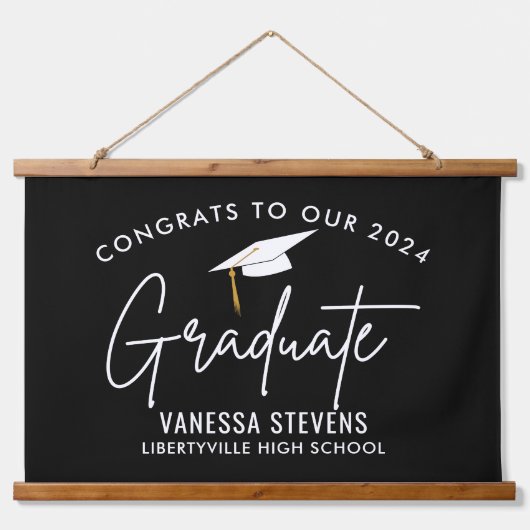 Gefeliciteerd met onze 202x Afstuderen zwart Hangend Wandkleed (Voorkant)