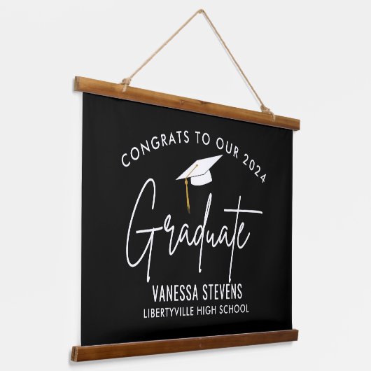 Gefeliciteerd met onze 202x Afstuderen zwart Hangend Wandkleed (Gebogen)