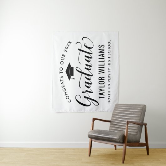 Gefeliciteerd met onze afgestudeerde witte afstude wandkleed (In situ)